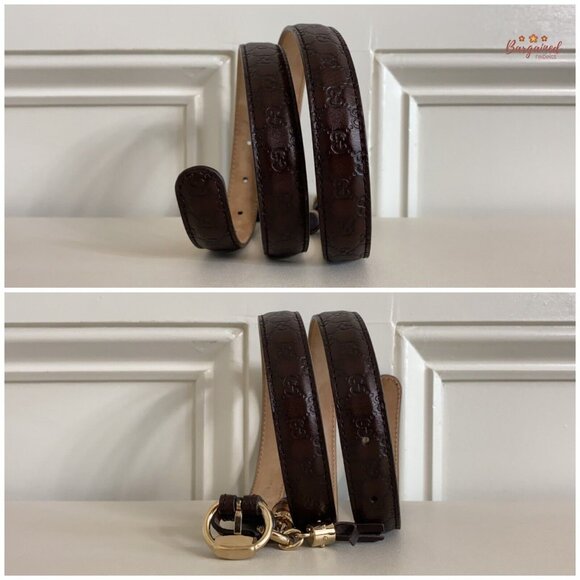Authentic Gucci Brown Microguccissima Leather Slim Horsebit Buckle Belt 75/30 - Picture 8 of 13